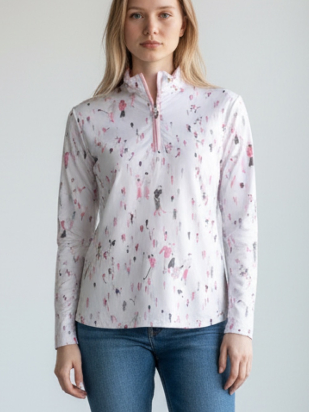 SanSoleil white  and Pink Quarter-Zip Pullover size small